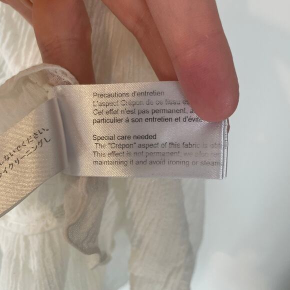 Chloe Ready to Wear White Plisse Ruffled Top Sz 42 XL 100% Cotton Blouse Gauzy - Picture 4 of 8